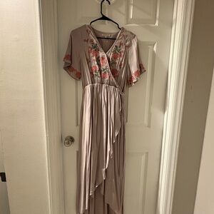 Floral Embroidered Wrap Dress